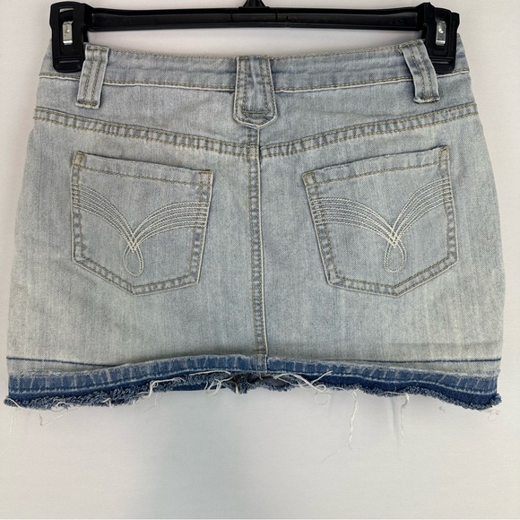 SO Women's Distressed Light Wash Denim Mini Skirt - Picture 6 of 9